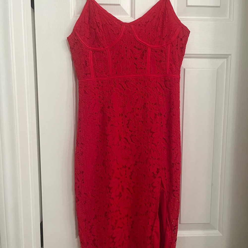 Corset style Red Lace Dress by Lulus